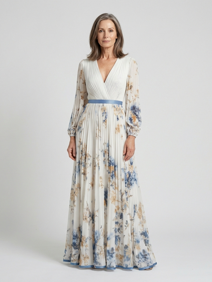 Vivian & Claire™ | Long Sleeve V Neck Floral Maxi Dress