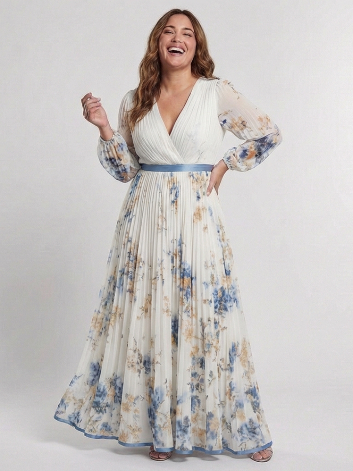 Vivian & Claire™ | Long Sleeve V Neck Floral Maxi Dress