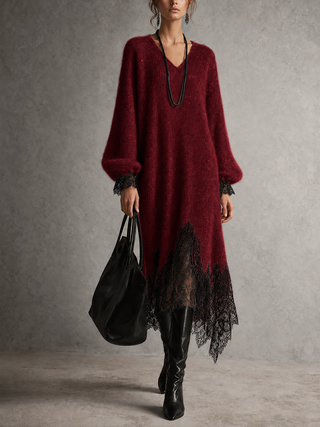 Linda | Lace Hem Knit Midi Dress