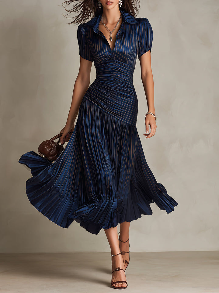 Adriana™ | Vintage Striped Satin Midi Dress