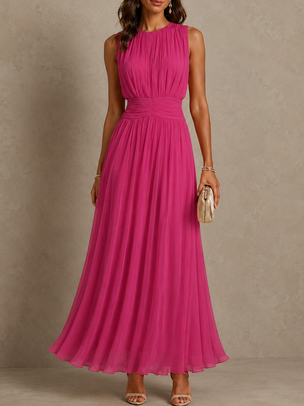 June | Ruched Waist Sleeveless Maxi Dress