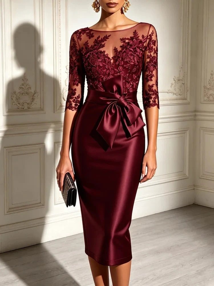 Velia | Black Lace Bodice Midi Dress