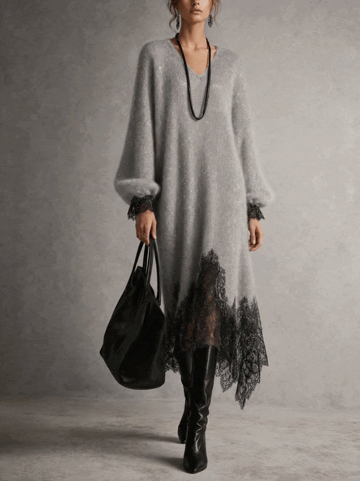 Linda | Lace Hem Knit Midi Dress