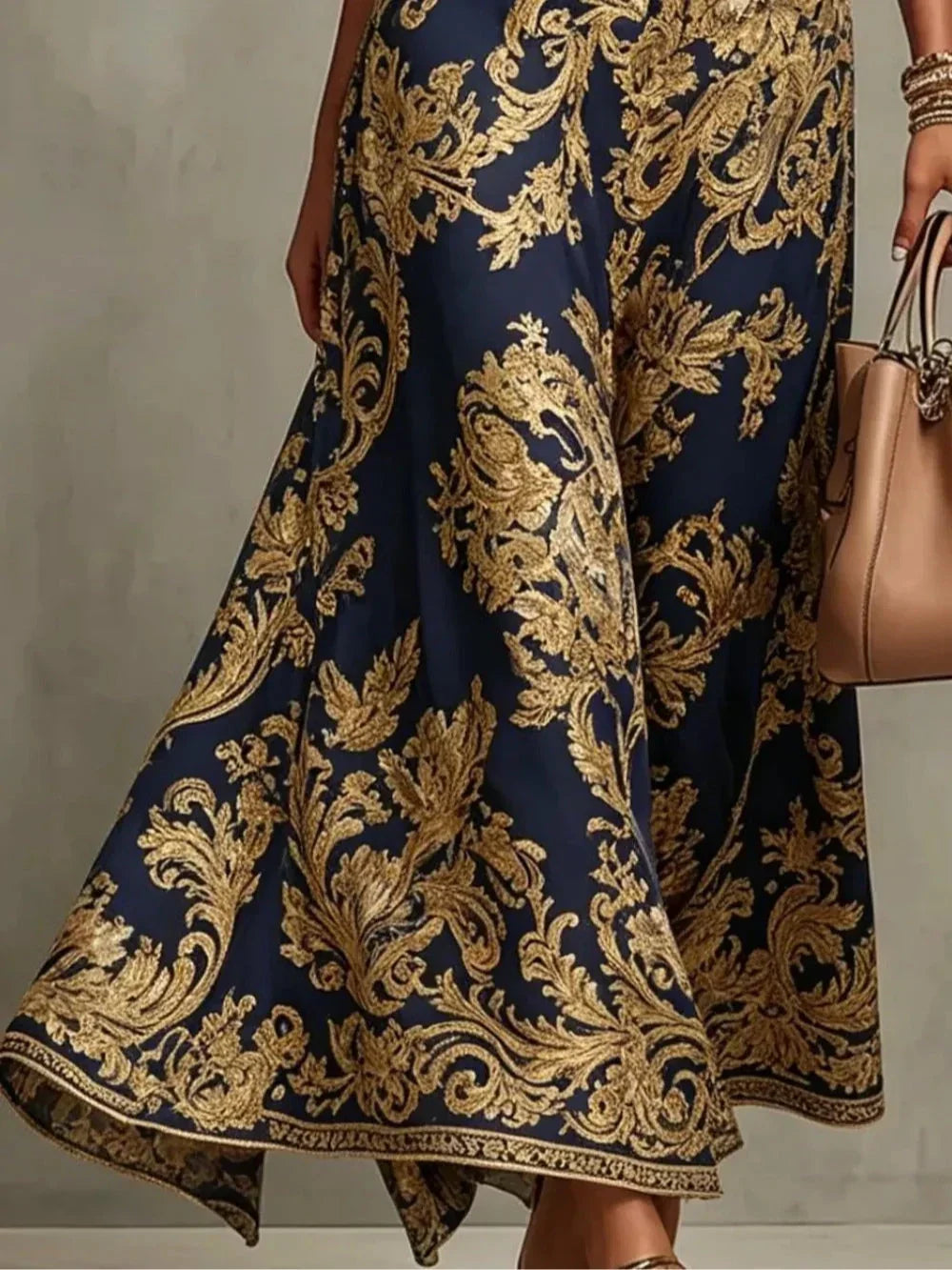 Gizelle | Gold Baroque Halter Neck Maxi Dress