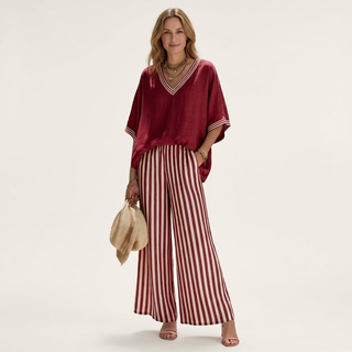 Juliana | V-Neck Varsity Top & Stripe Wide-Leg Set