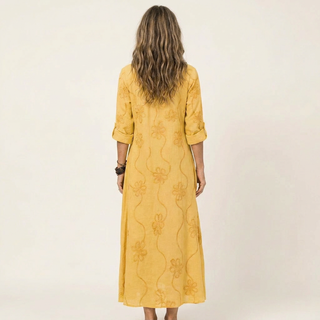 Mariam | Cotton-Linen Maxi Dress with Tonal Floral Embroidery
