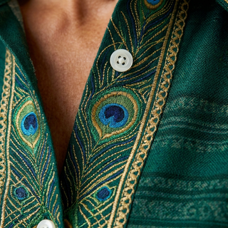 Sofia | Peacock Feather Print Button-Front Blouse
