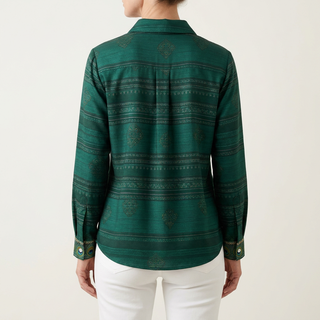 Sofia | Peacock Feather Print Button-Front Blouse