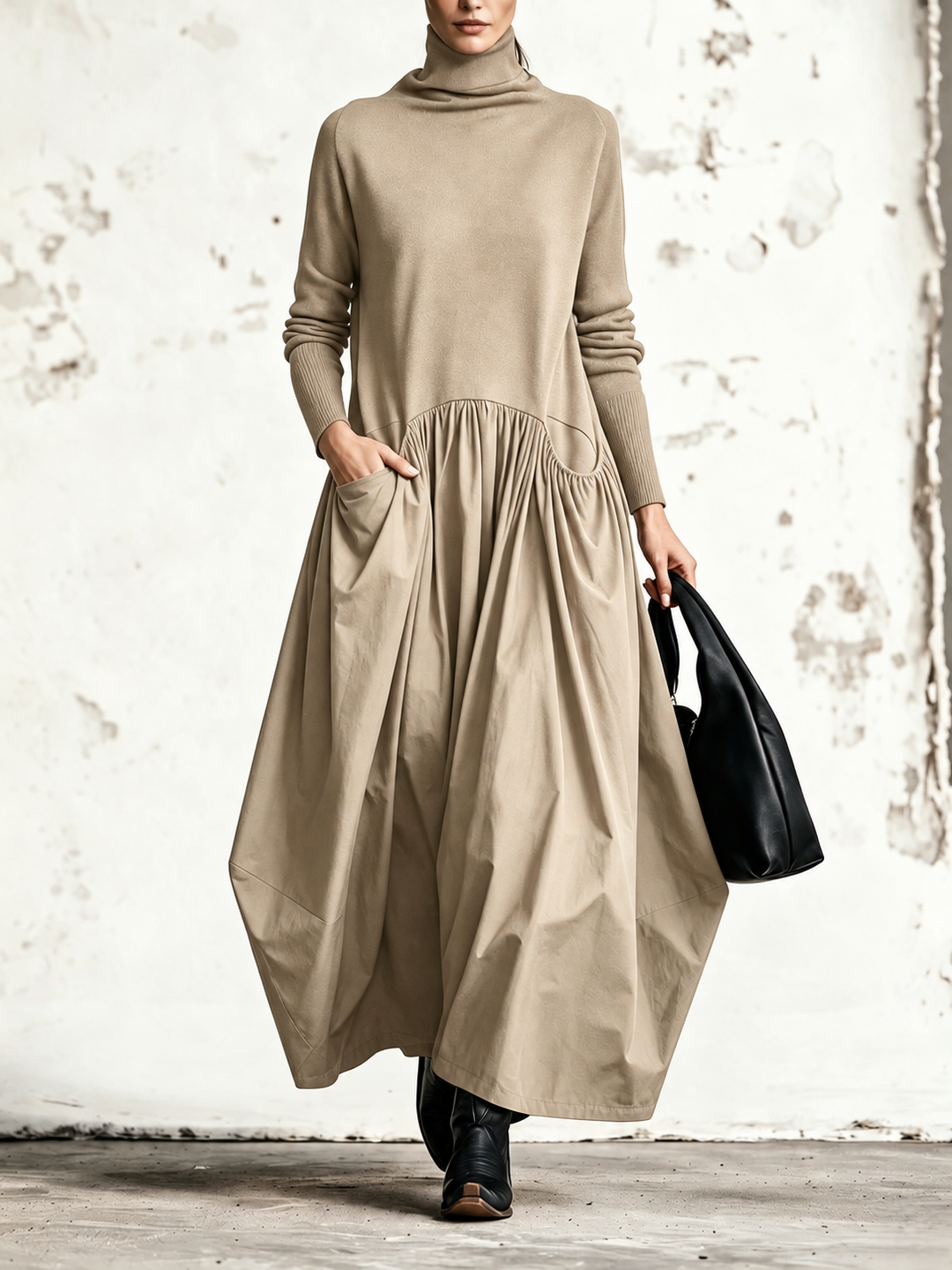 Ilaria | Oversized Turtleneck Maxi Dress with Pockets