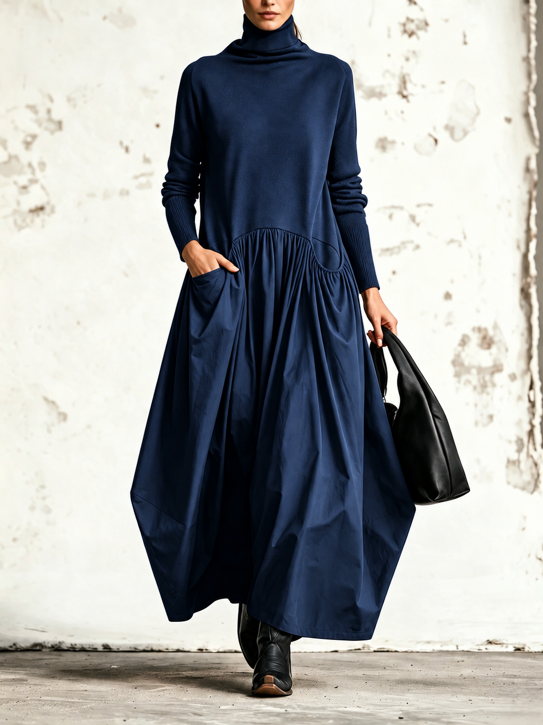 Ilaria | Oversized Turtleneck Maxi Dress with Pockets