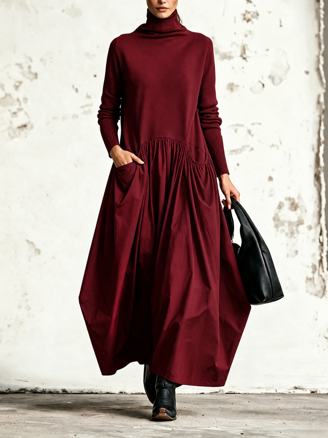 Ilaria | Oversized Turtleneck Maxi Dress with Pockets