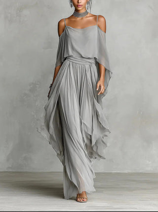 Amandine™ | Fluid Grey Set with Thin Strap Top and Lightweight Trousers