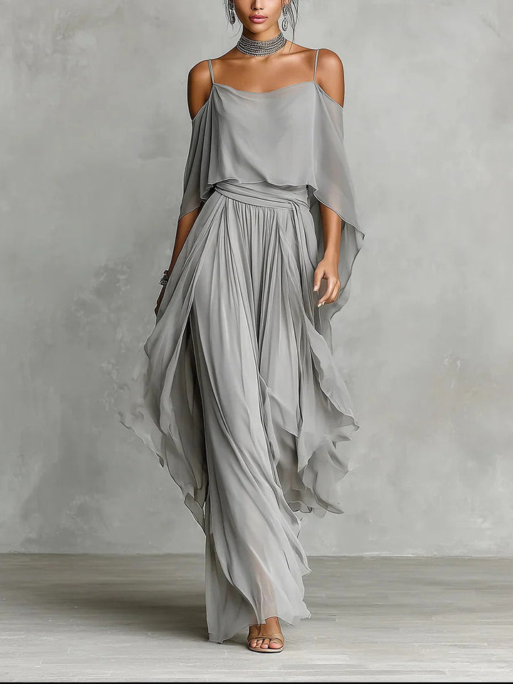 Amandine™ | Fluid Grey Set with Thin Strap Top and Lightweight Trousers