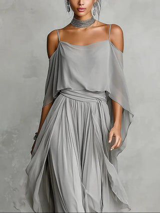 Amandine™ | Fluid Grey Set with Thin Strap Top and Lightweight Trousers