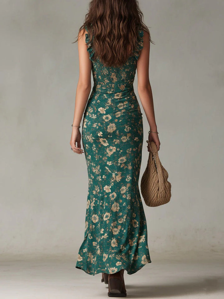 Zara™ | Bohemian Floral Maxi Dress with Ruched Side Slit