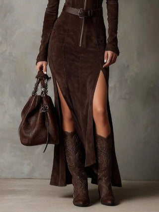 Karen | Vintage Brown V-Neck Maxi Dress
