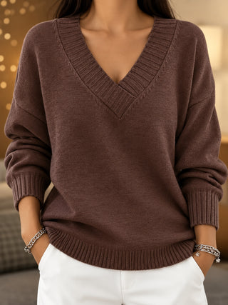 Lenia V-Neck Sweater in Chocolate Brown