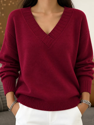 Lenia V-Neck Sweater in Wine Red