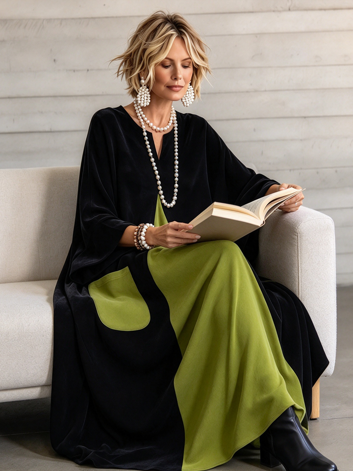 Gisella | Velvet Color Block Maxi Dress