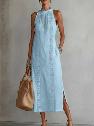 Jimena™ | Casual Embroidered Midi Dress with Mandarin Collar