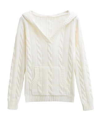 Corabelle™ | Cable-Knit V-neck Sweater With Hood