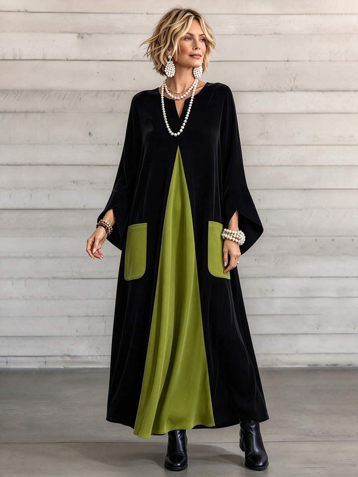 Gisella | Velvet Color Block Maxi Dress