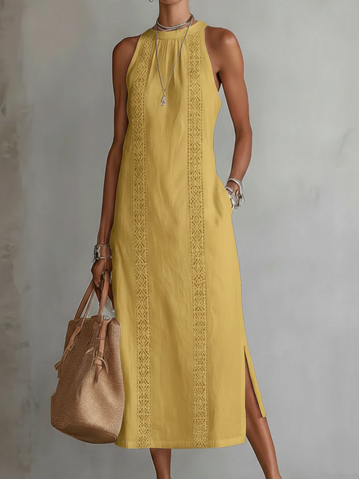 Jimena™ | Casual Embroidered Midi Dress with Mandarin Collar