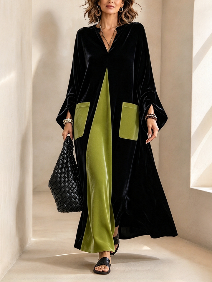 Gisella | Velvet Color Block Maxi Dress