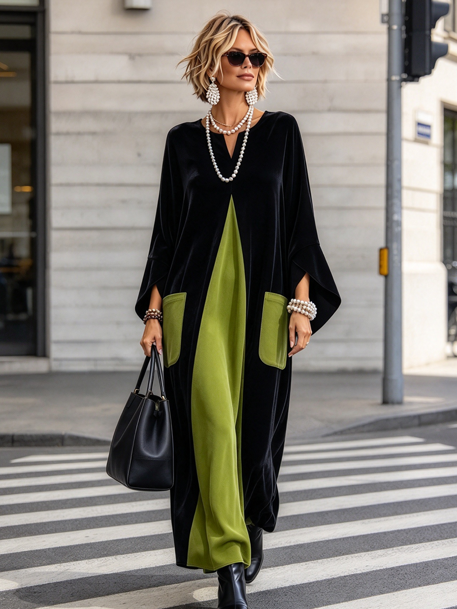 Gisella | Velvet Color Block Maxi Dress