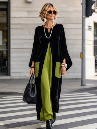 Gisella | Velvet Color Block Maxi Dress