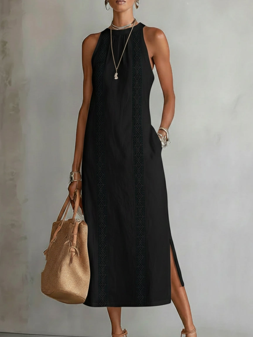 Jimena™ | Casual Embroidered Midi Dress with Mandarin Collar
