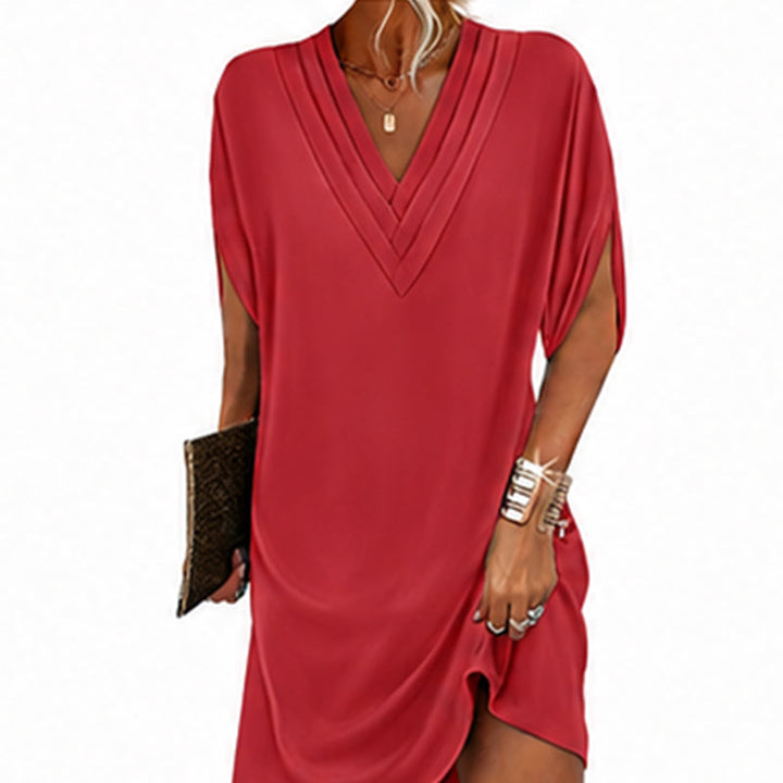 Ottilie™ | V-Neck Pleated Batwing Sleeve Dress For Women