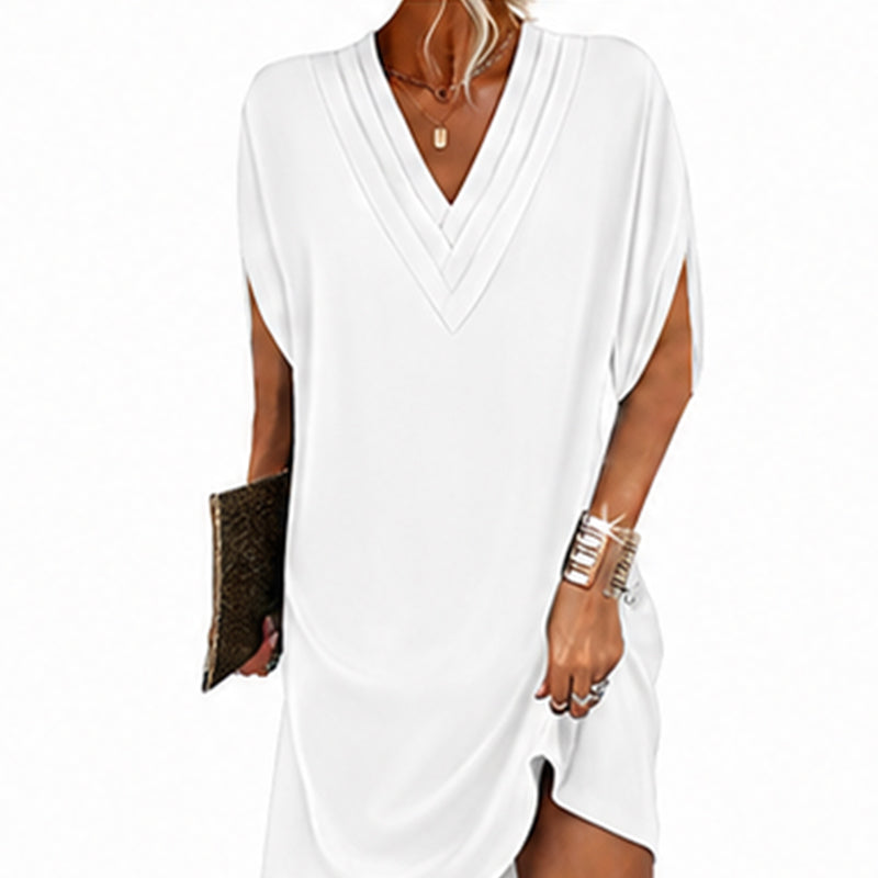 Ottilie™ | V-Neck Pleated Batwing Sleeve Dress For Women
