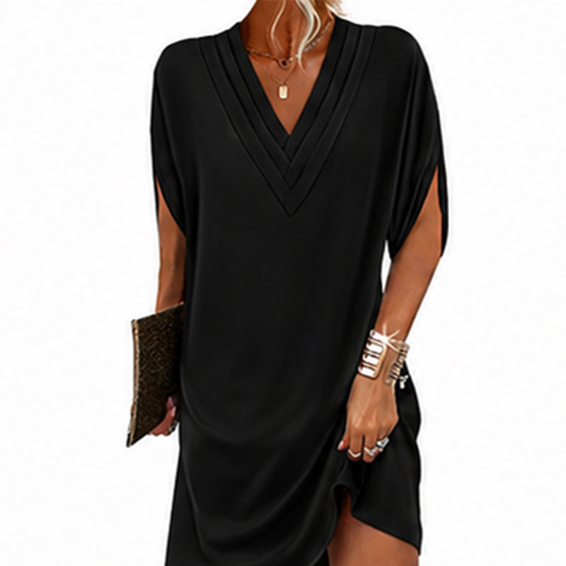 Ottilie™ | V-Neck Pleated Batwing Sleeve Dress For Women