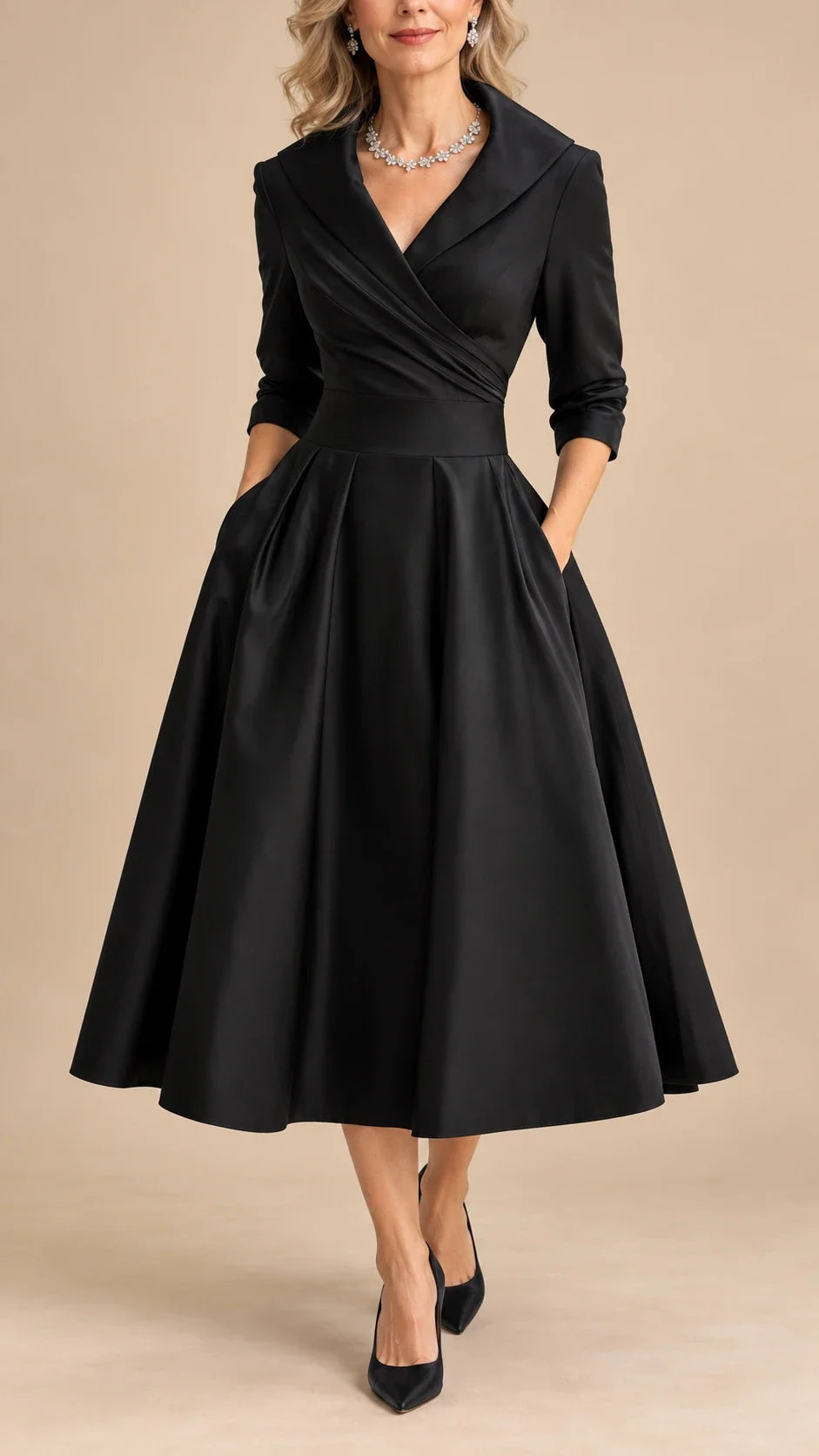Vivienne | Wrap Shawl Collar Midi Dress