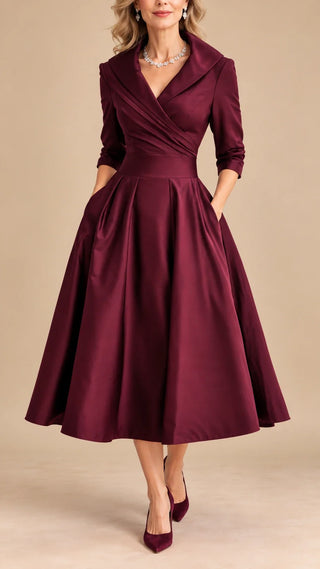 Vivienne | Wrap Shawl Collar Midi Dress