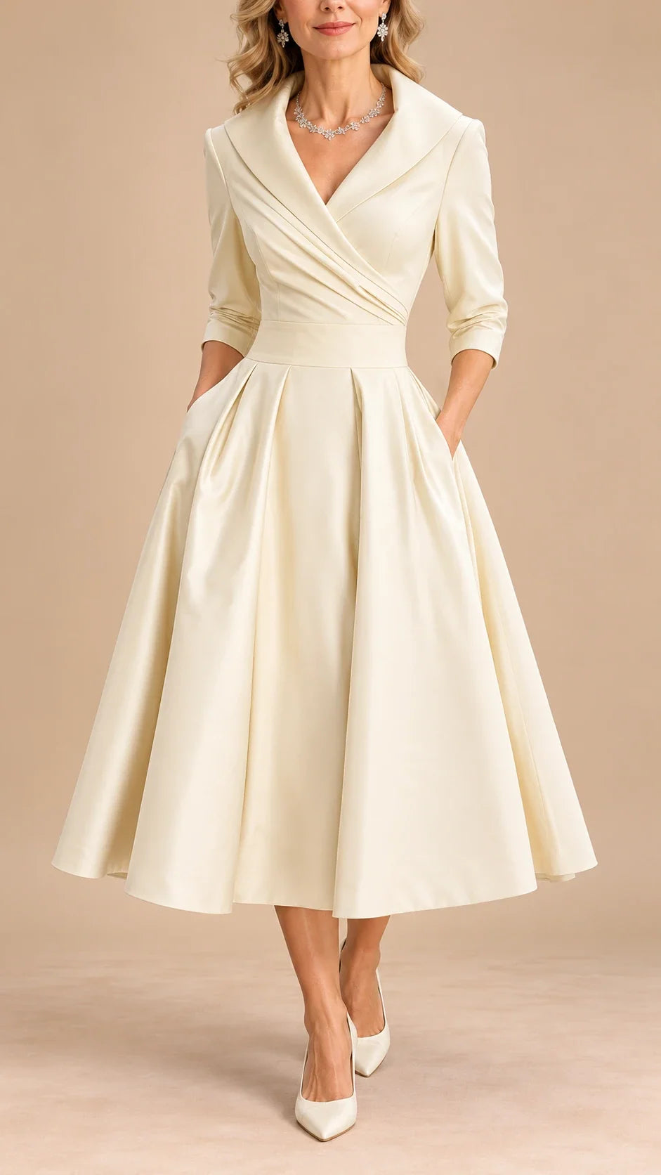 Vivienne | Wrap Shawl Collar Midi Dress