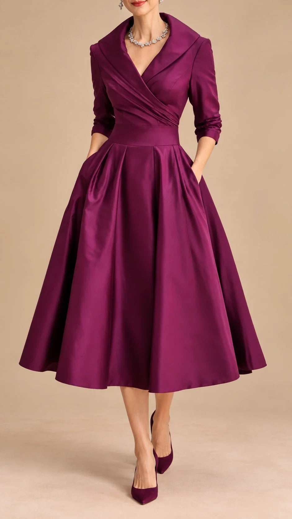Vivienne | Wrap Shawl Collar Midi Dress