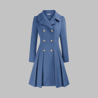 Emma | Women's Coat Double-Breasted Pleated A-Line Long Sleeve Overcoat