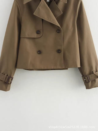 Olivia | Women's Cropped Double-Breasted Trench Coat Buckle Cuff