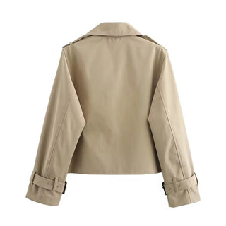 Olivia | Women's Cropped Double-Breasted Trench Coat Buckle Cuff
