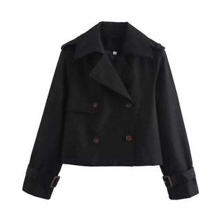 Olivia | Women's Cropped Double-Breasted Trench Coat Buckle Cuff