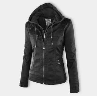 Victoria | Women's Hooded Faux Leather Moto Jacket Zip-Up