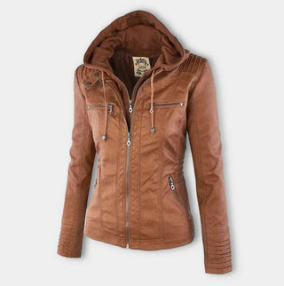 Victoria | Women's Hooded Faux Leather Moto Jacket Zip-Up