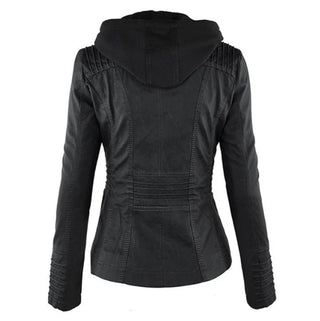 Victoria | Women's Hooded Faux Leather Moto Jacket Zip-Up