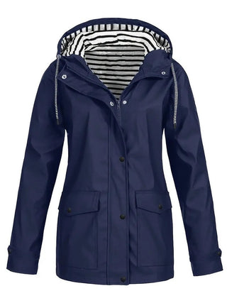 Eleanor | Women's Hooded Striped-Lined Zip-Up Waterproof Rain Coat