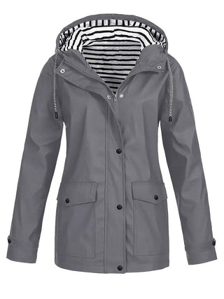 Eleanor | Women's Hooded Striped-Lined Zip-Up Waterproof Rain Coat
