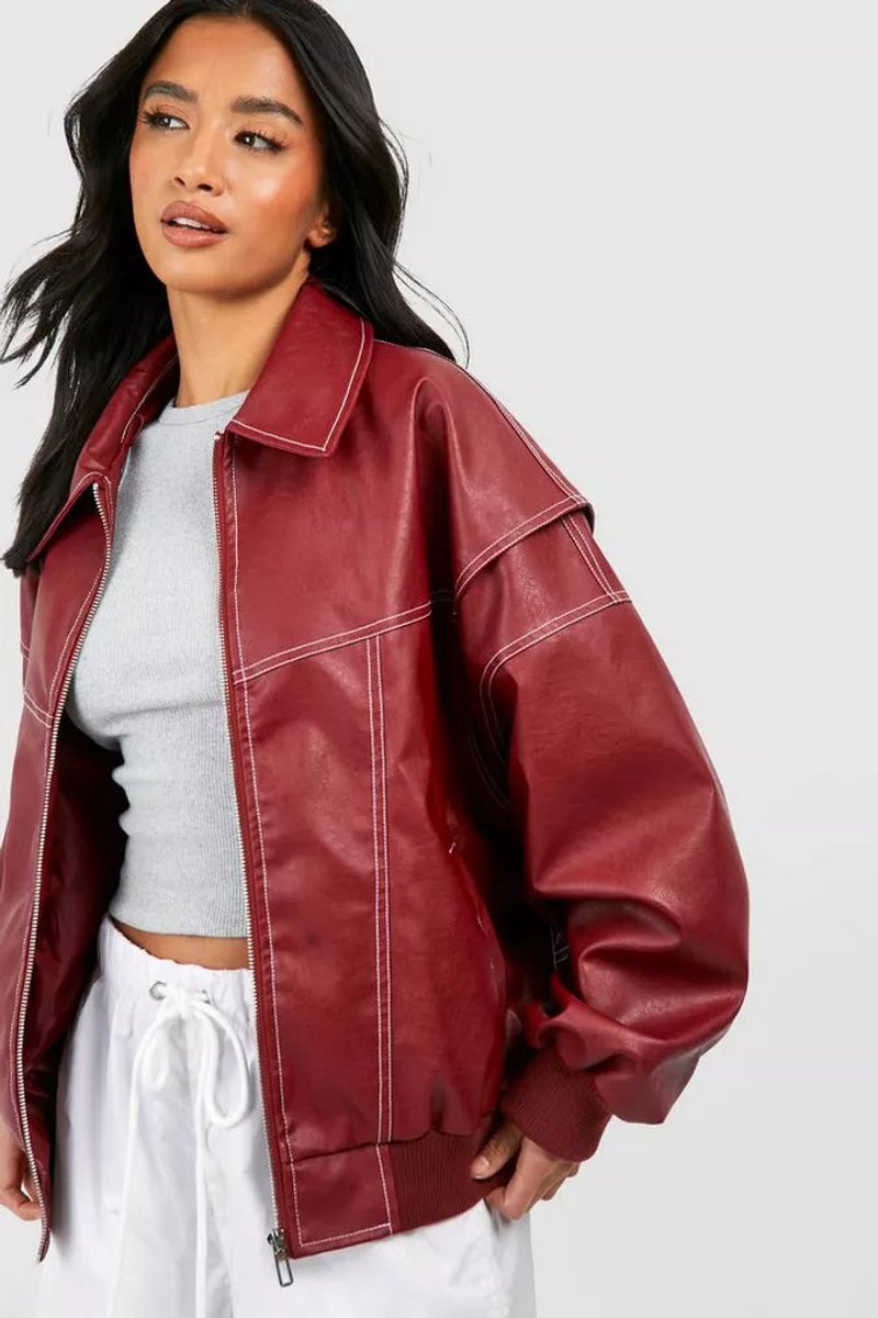Renée | Oversized Contrast-Stitch Bomber Jacket