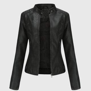 Mia | Women's Slim-Fit Faux Leather Moto Coat Stand-Collar Zip-Up Jacket