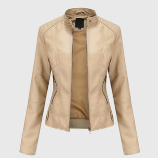 Mia | Women's Slim-Fit Faux Leather Moto Coat Stand-Collar Zip-Up Jacket